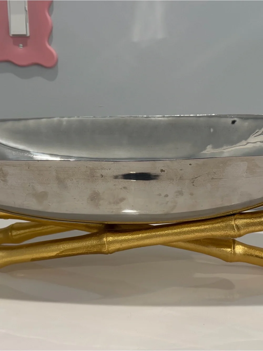 L'Objet Silver Bambou Serving Boat Large 24 x 7